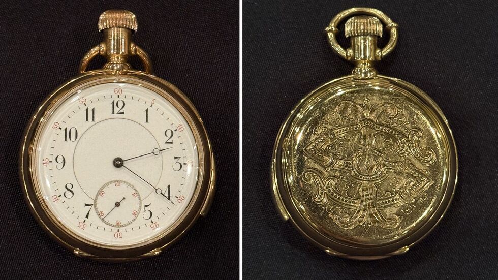 Eine goldene Titanic-Taschenuhr wurde für den Rekordpreis von mehr als 2 Millionen Euro versteigert. (Handout)