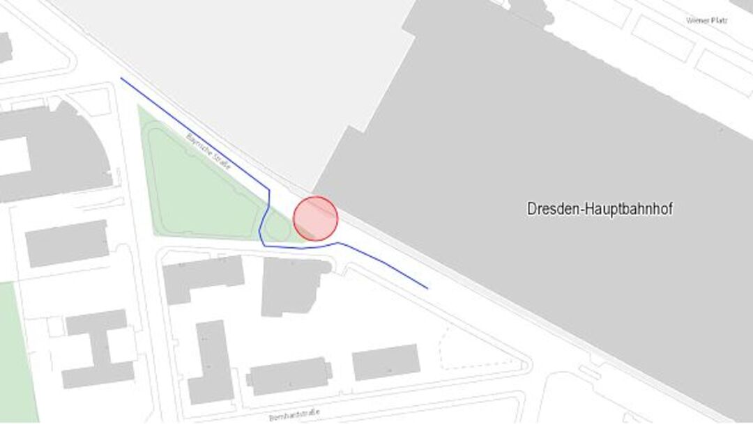 Die Sperrung in der Kartenübersicht: Rot = Sperrung, Blau = Umfahrung.