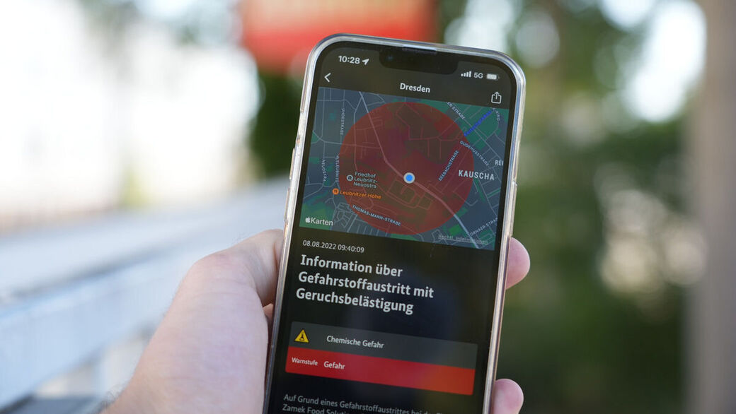 Die Warnung über Geruchsbelästigung in einer App.