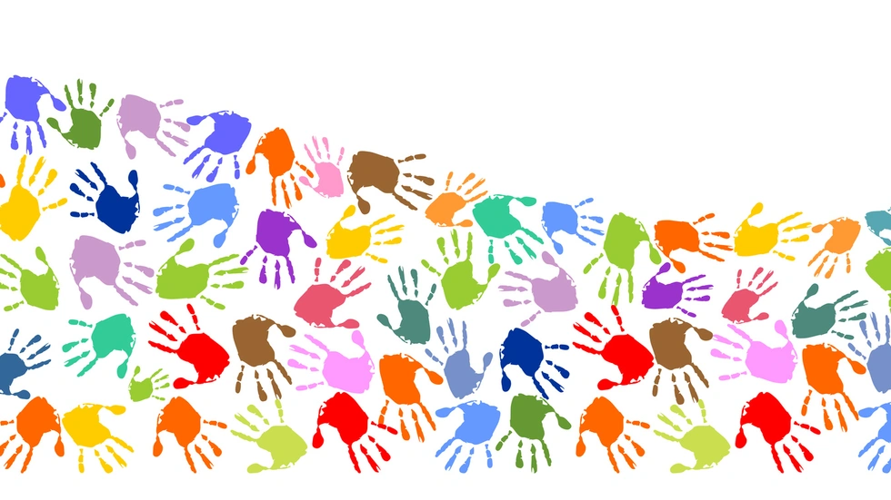 Viele bunte Handabdrücke