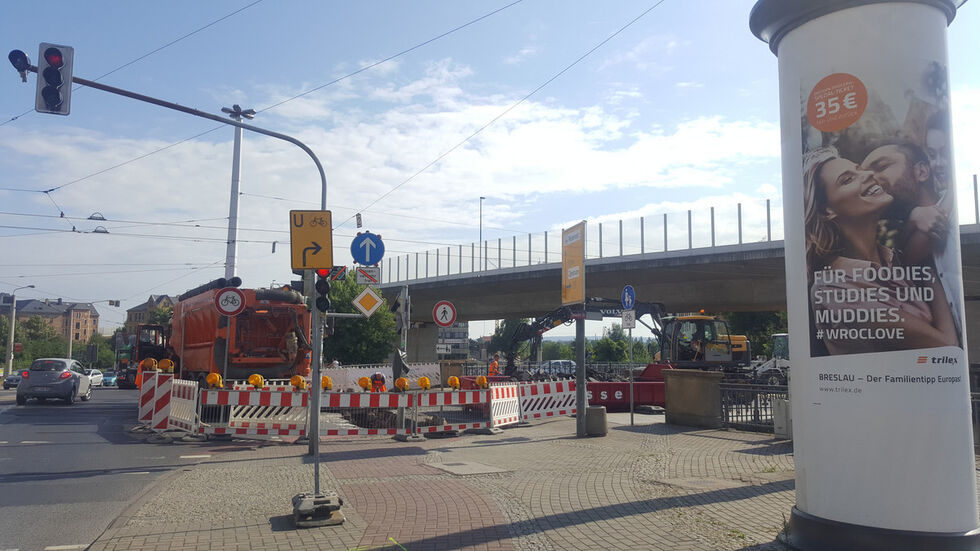Baustelle auf der Freiberger Straße über der Weißeritz (Foto: Redaktion)