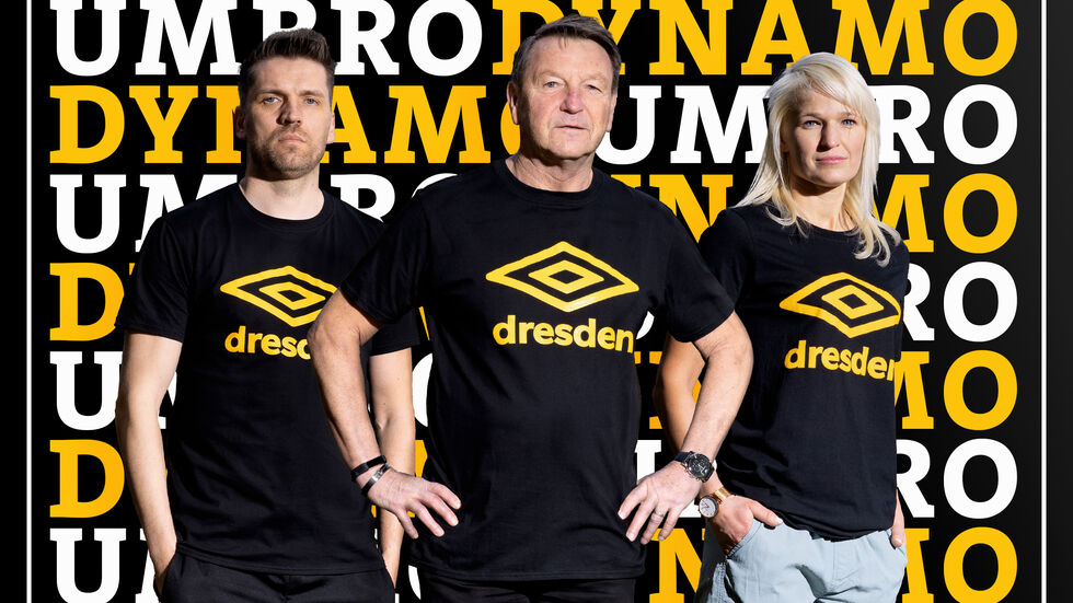 Ranisav Jovanović (Ex-Dynamo, Aufstiegsheld & Mitarbeiter Umbro), „Dixie“ Dörner (Aufsichtsrat, Fußball-Legende & Ehrenspielführer der SGD) und Kathleen Freude (Dynamo-Fan & Fußballerin beim 1. FFC Fortuna Dresden).
