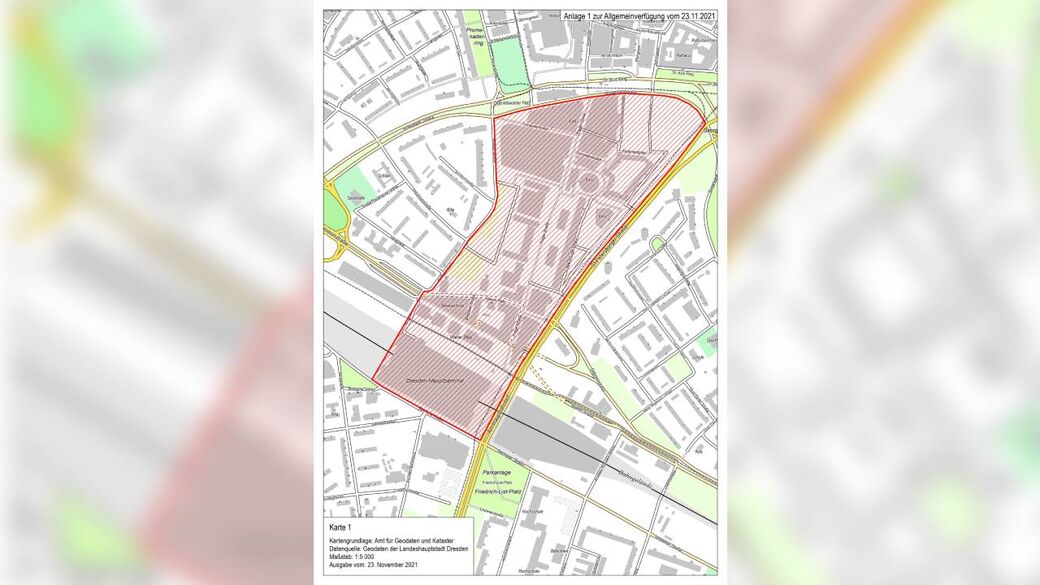 Die markierten Bereiche stellen die zeitlich begrenzten Alkoholverbotszonen dar. Diese betreffen Teile der Altstadt rund um den Hauptbahnhof.