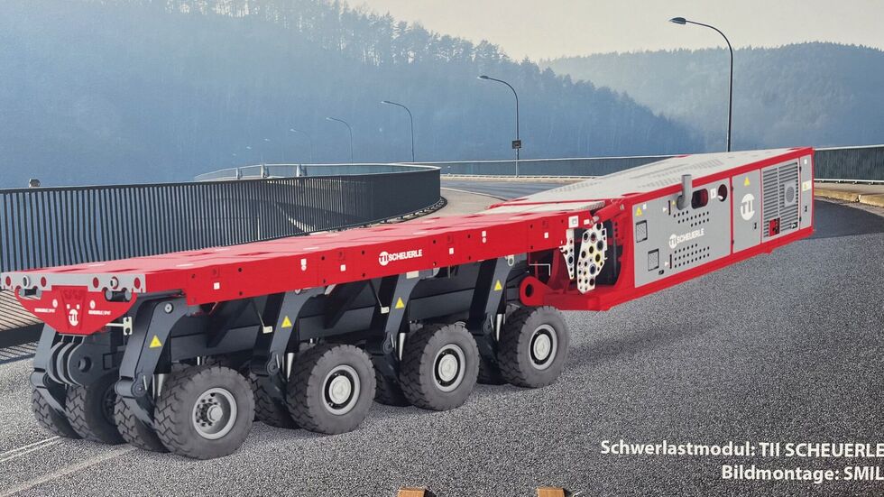 Dieser Schwerlasttransporter soll im April mehrfach mit bis zu 80 Tonnen die Bad Schandauer Brücke queren und auf Standfestigkeit testen Dieser Schwerlasttransporter soll im April mehrfach mit bis zu 80 Tonnen die Bad Schandauer Brücke queren und auf Standfestigkeit testen