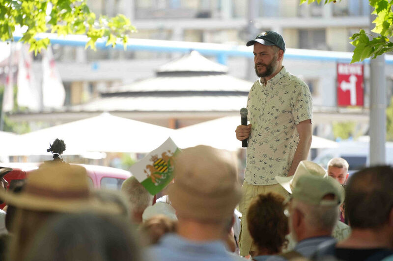 Martin Kohlmann von den "Freien Sachsen" bei der Demo in Dresden 